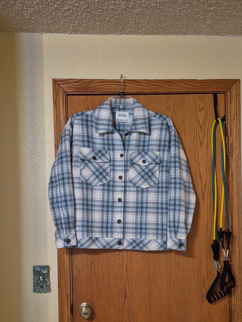 Boston Traders Blue White Tan Shacket Sz M NWOT